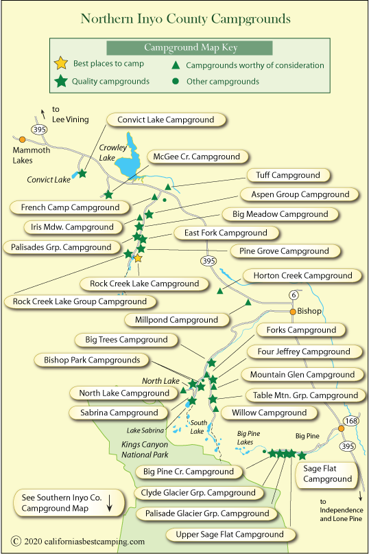 map of campgrounds in northern Inyo County