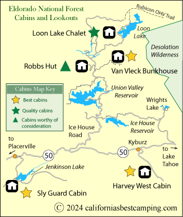 Eldorado National Forest rental cabins and lookouts map