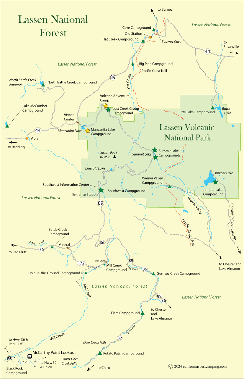 Lassen National Forest, showing McCarty Point Lookout and Lassen NP