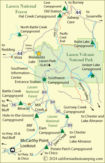 Lassen National Forests rental lookouts map